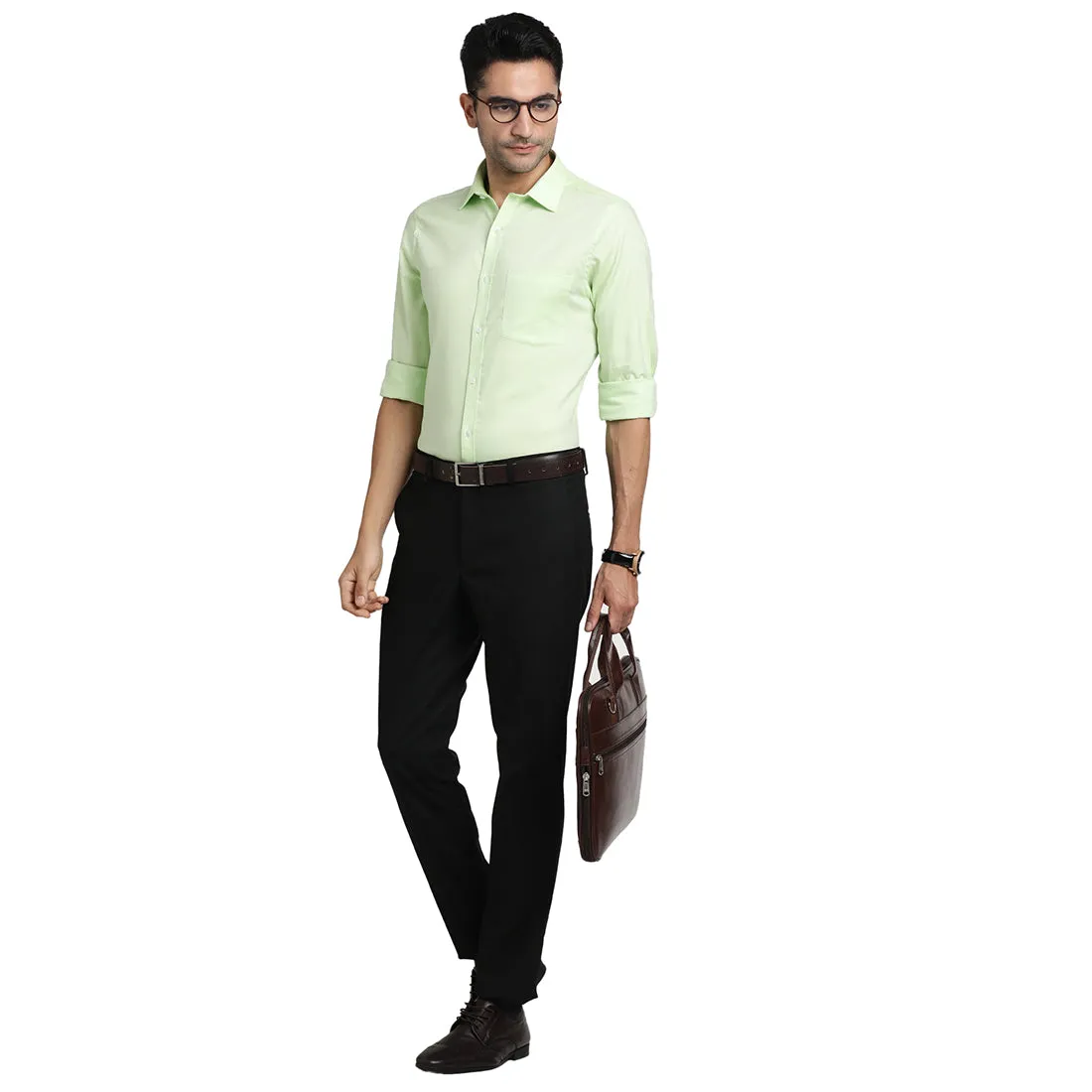 100% Cotton Green Plain Slim Fit Full Sleeve Formal Shirt