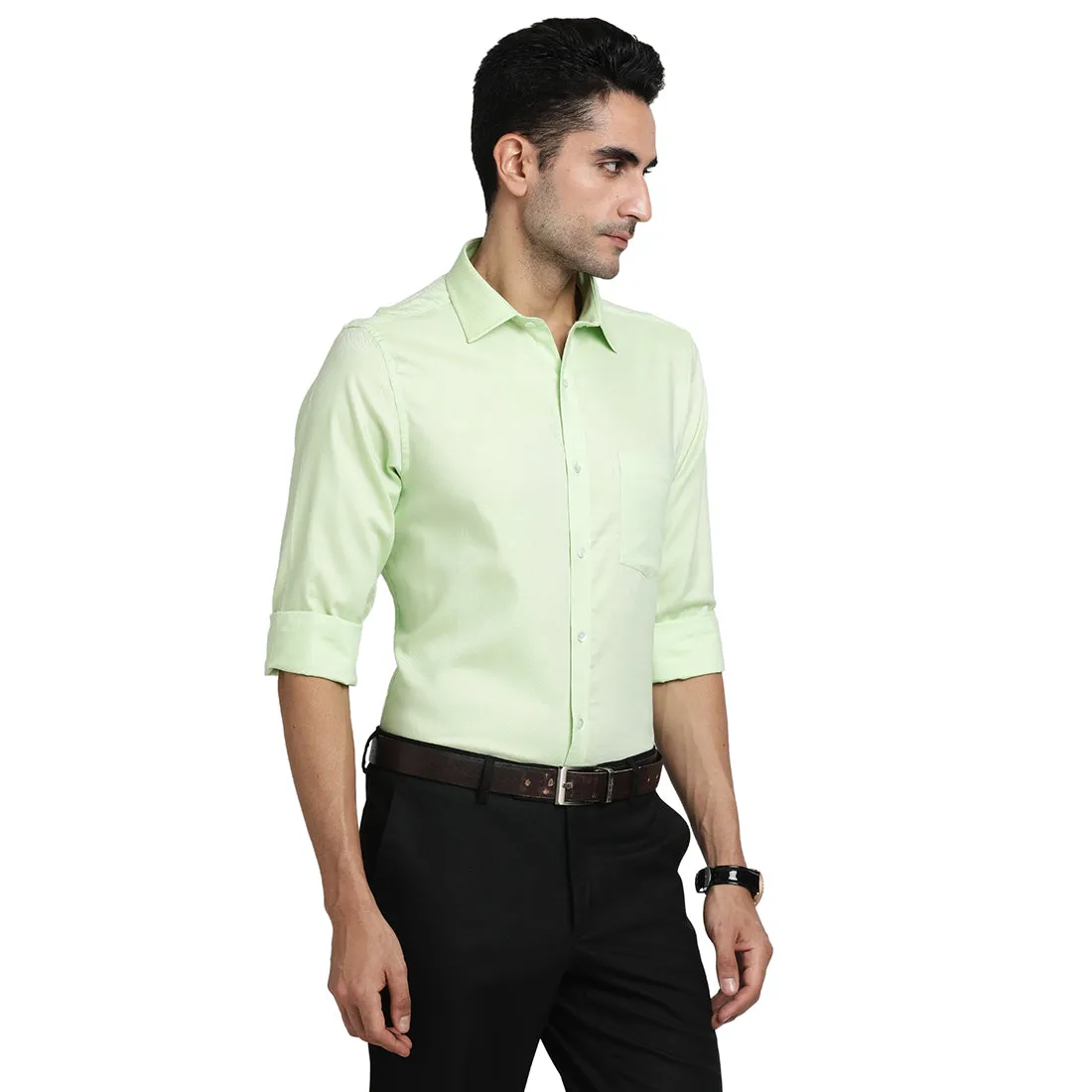 100% Cotton Green Plain Slim Fit Full Sleeve Formal Shirt