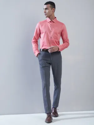 100% Cotton Peach Dobby Slim Fit Full Sleeve Formal Shirt