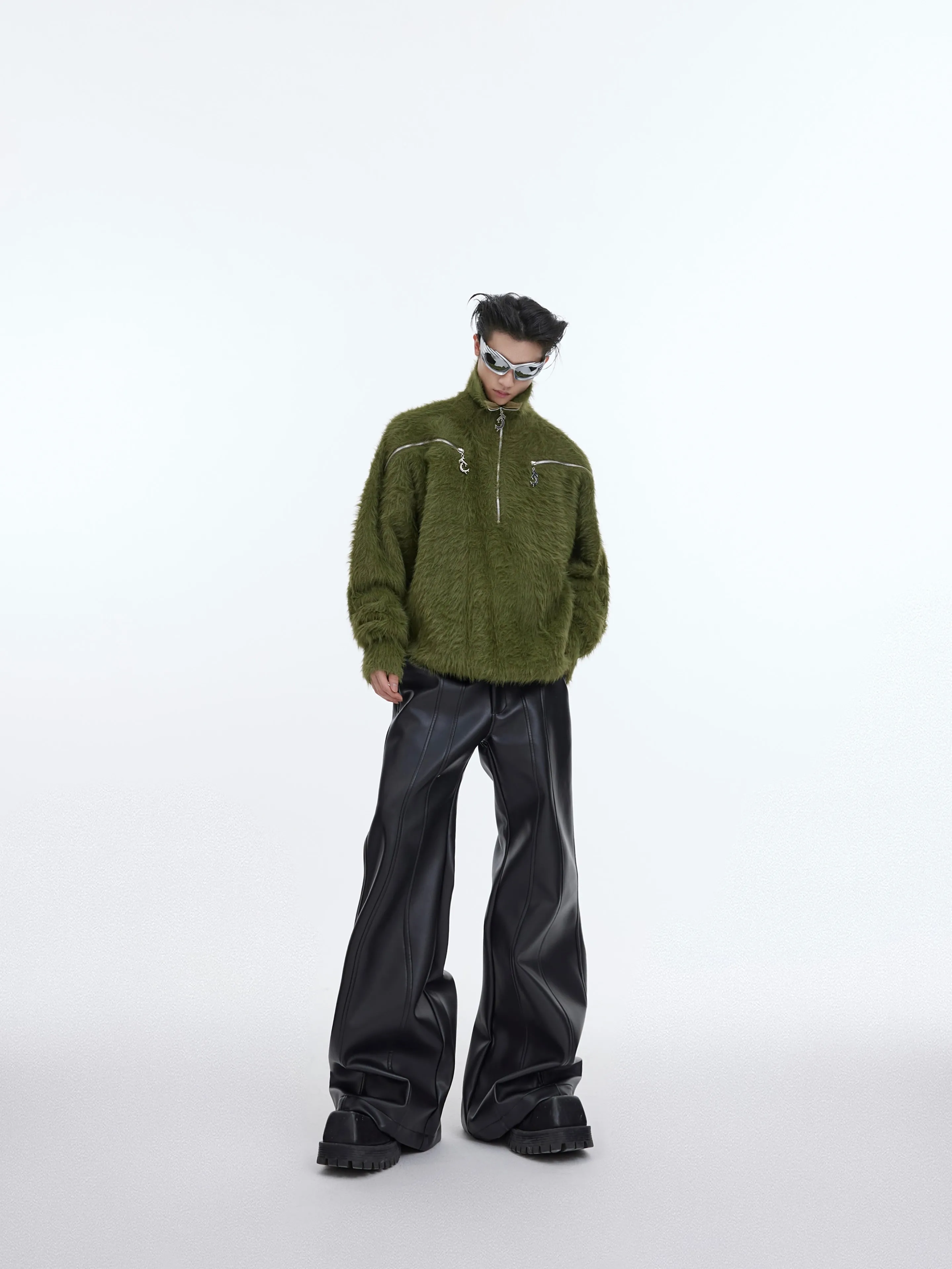 【23s December.】Deconstructed Slim-fit Slightly Flared Leather Pants