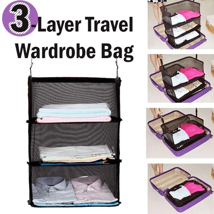 3 Layer wardrobe travel bag Hook Hanging Organizer