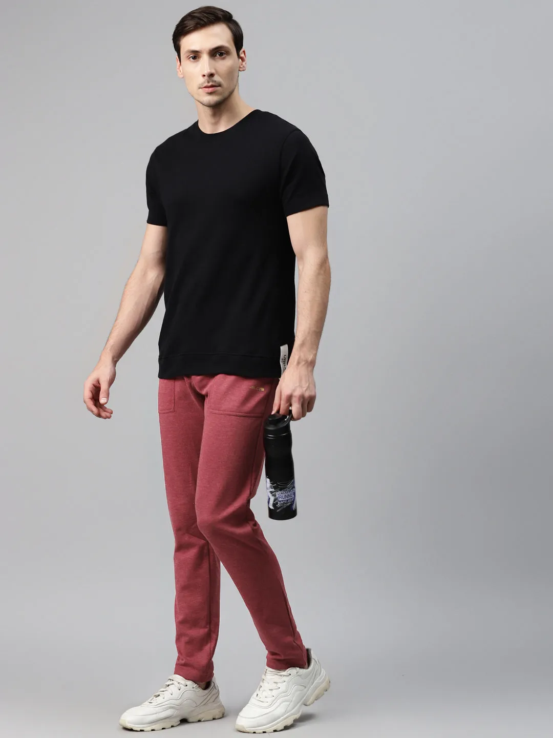 Alcis Men Maroon Solid Slim Fit Track Pants