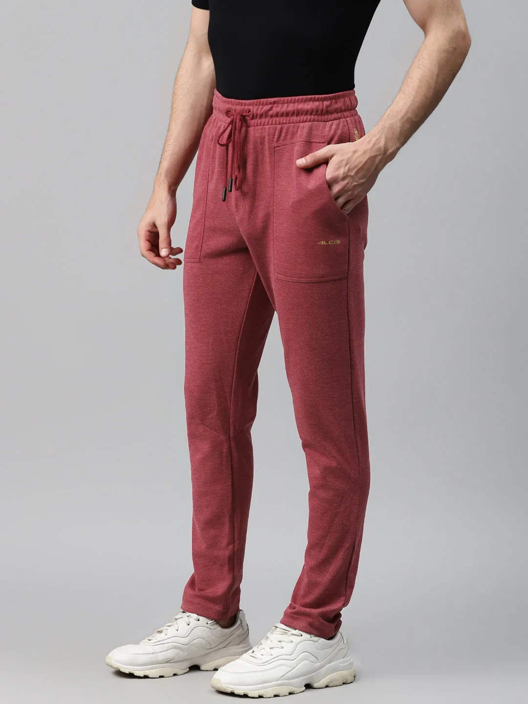 Alcis Men Maroon Solid Slim Fit Track Pants