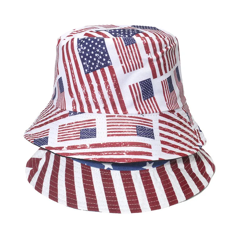 American flag fisherman hat women's double-sided sunscreen sun hat all-match pot hat men