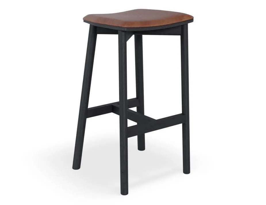 Andi Stool - Black - Backless with Pad - 75cm Seat Height Vintage Grey Vegan leather Seat Pad