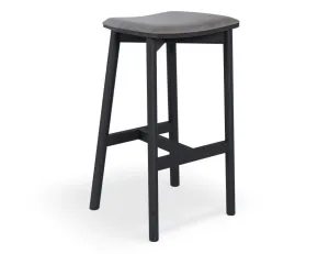 Andi Stool - Black - Backless with Pad - 75cm Seat Height Vintage Grey Vegan leather Seat Pad