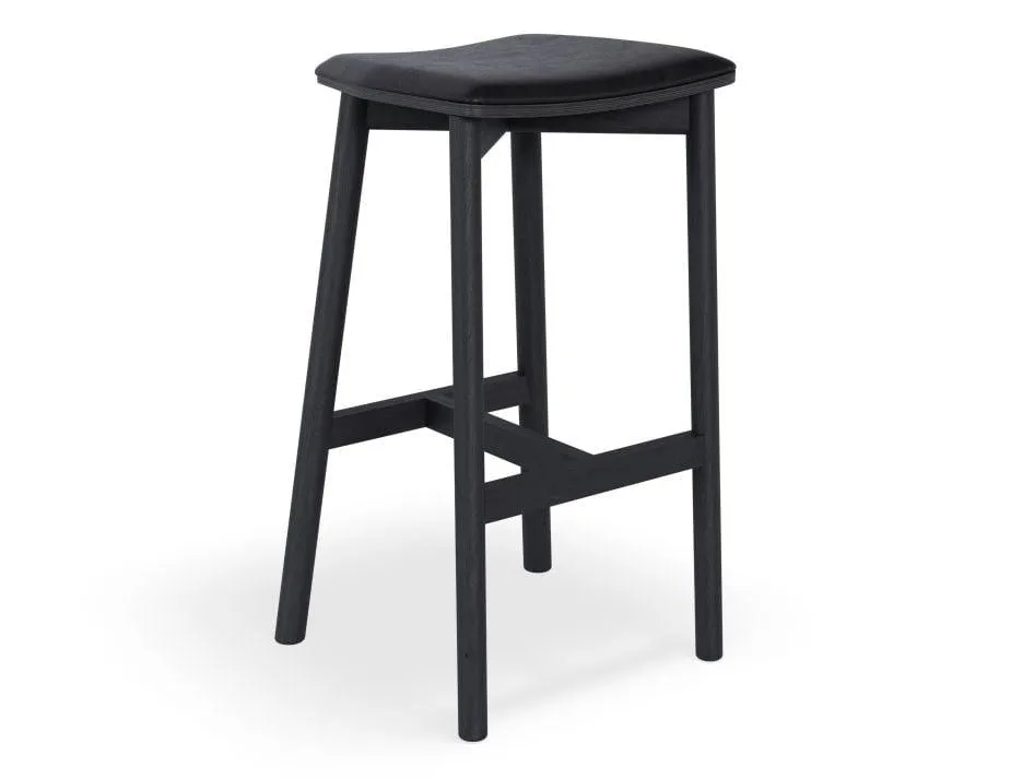 Andi Stool - Black - Backless with Pad - 75cm Seat Height Vintage Grey Vegan leather Seat Pad