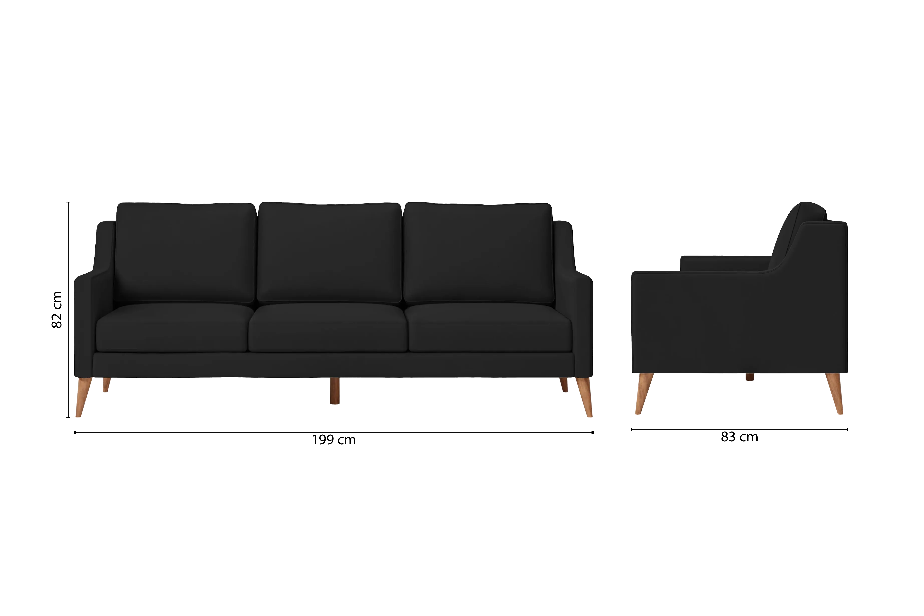 Aquila 3 Seater Sofa Black Leather