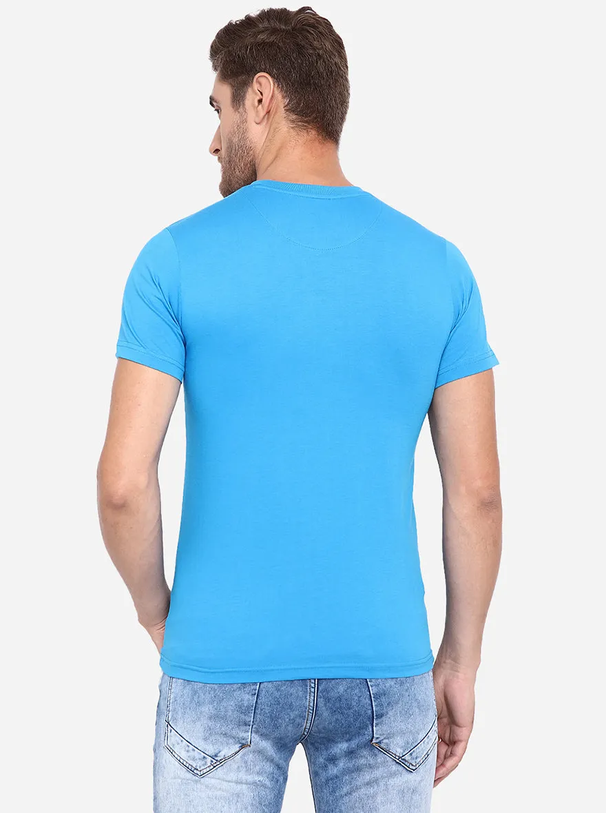 Aster Blue Printed Slim Fit T-Shirt | Greenfibre