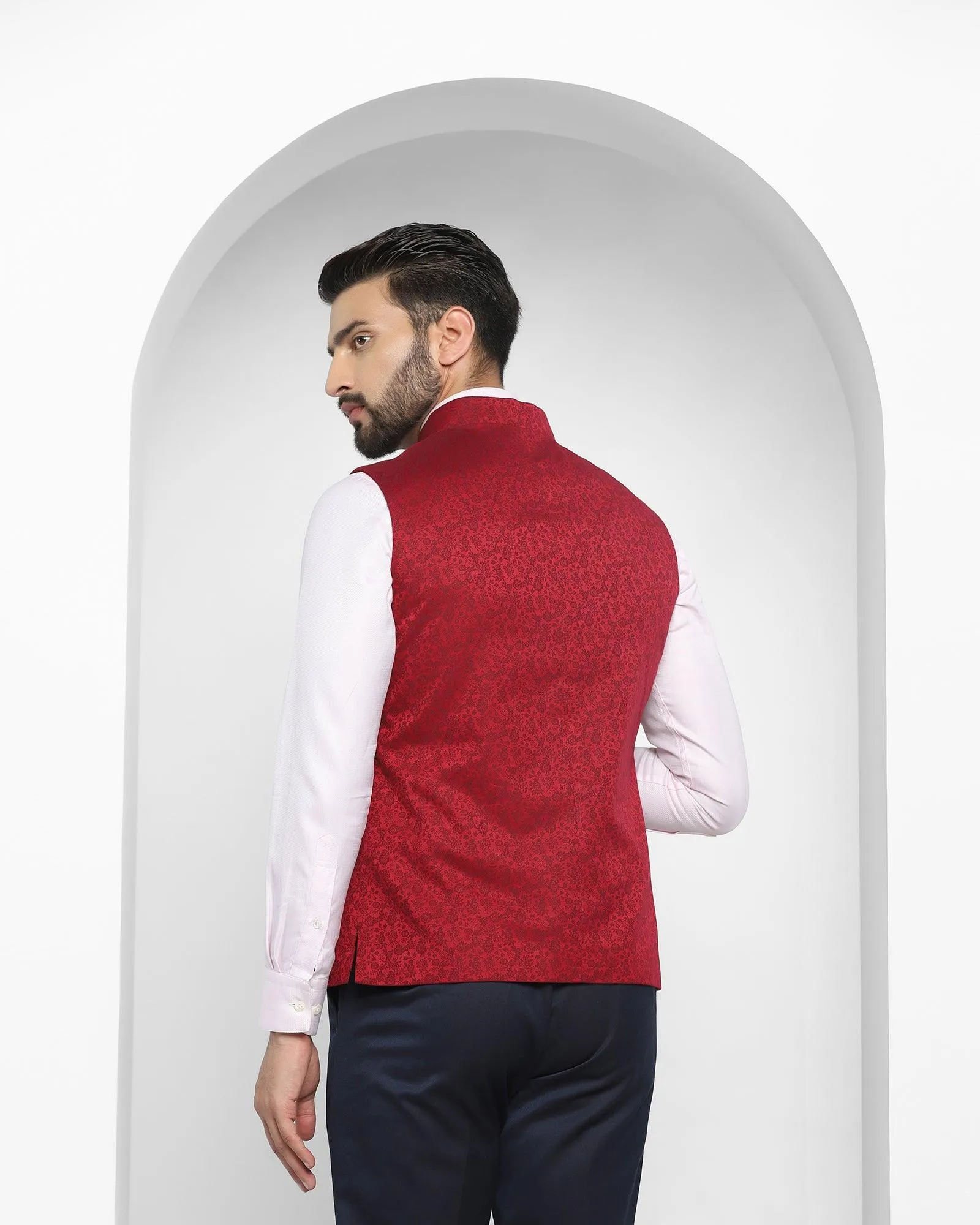 Bandhgala Formal Wine Printed Waistcoat - Jacqlin