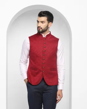 Bandhgala Formal Wine Printed Waistcoat - Jacqlin