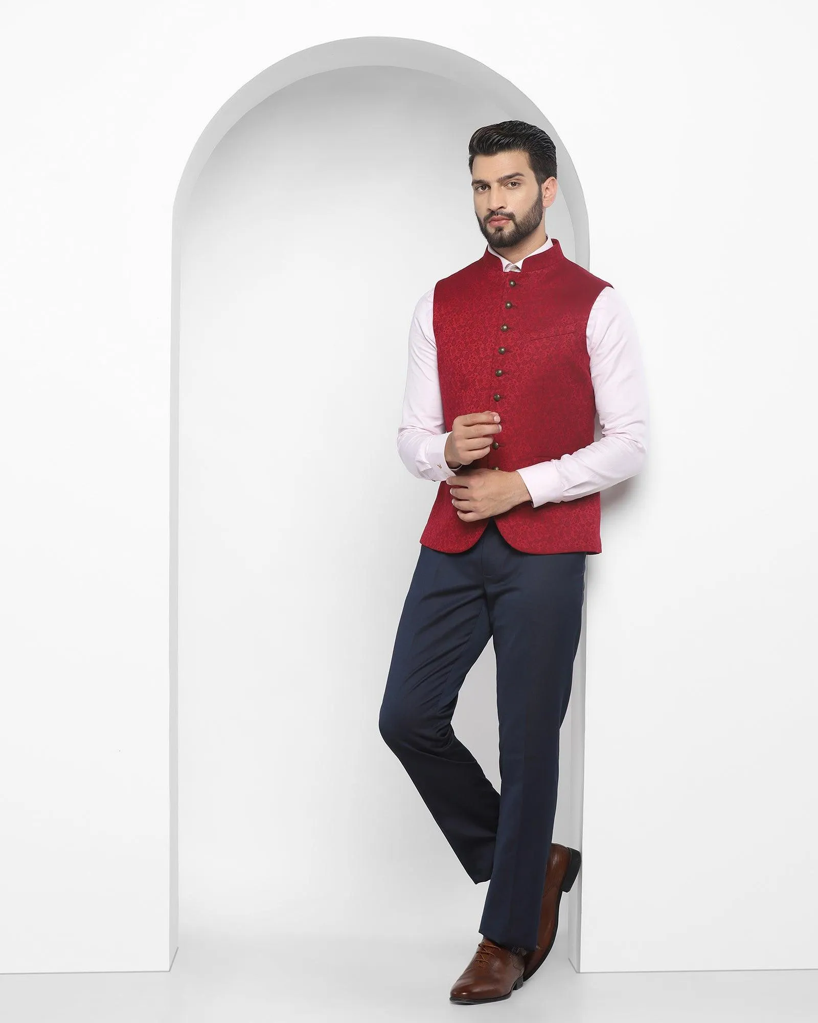 Bandhgala Formal Wine Printed Waistcoat - Jacqlin