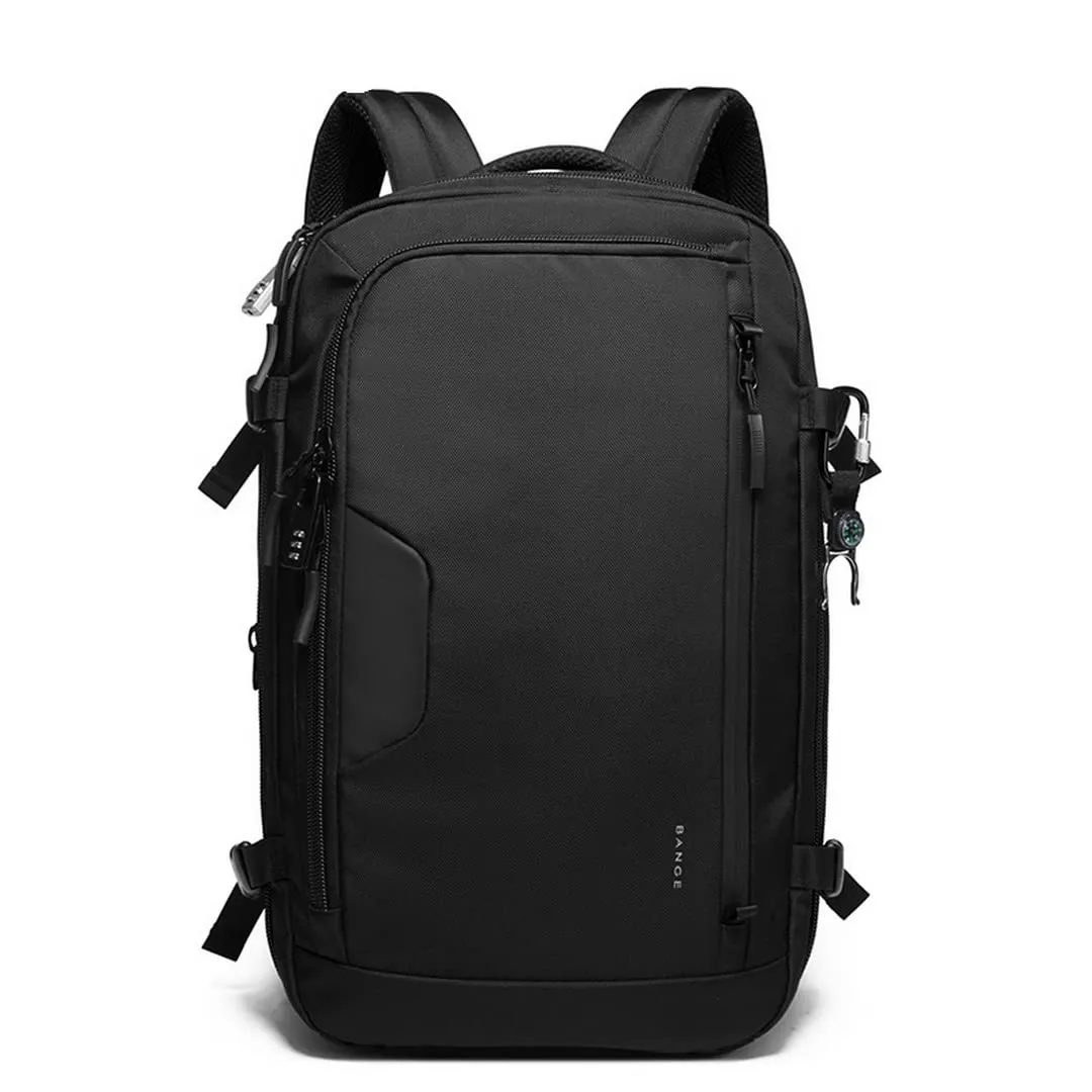 BANGE Large Capacity Expandable Water Resistant Business Travel Laptop Backpack (Black)