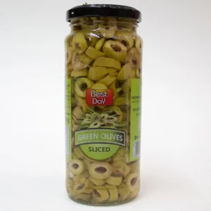 BEST DAY PITTED GREEN OLIVES 345GM