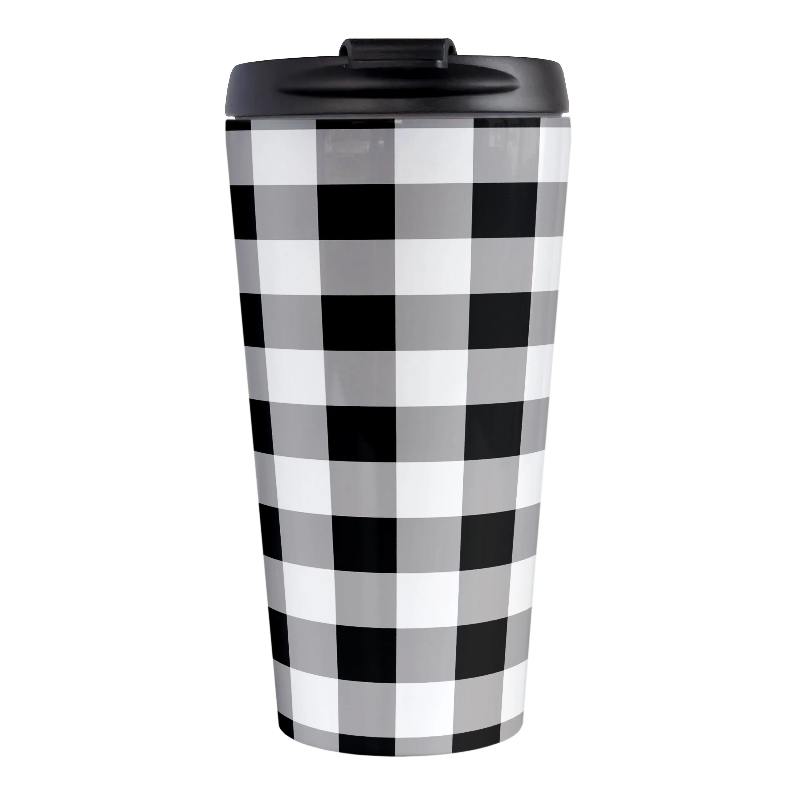 Black and White Buffalo Plaid Travel Mug