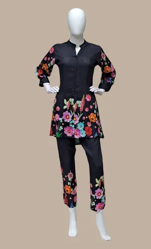 Black Floral Printed Fusion Kurti & Pants