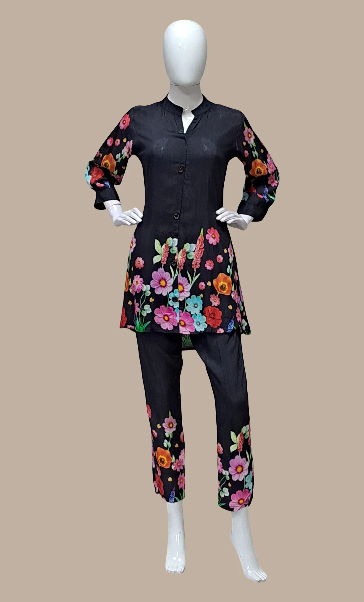 Black Floral Printed Fusion Kurti & Pants