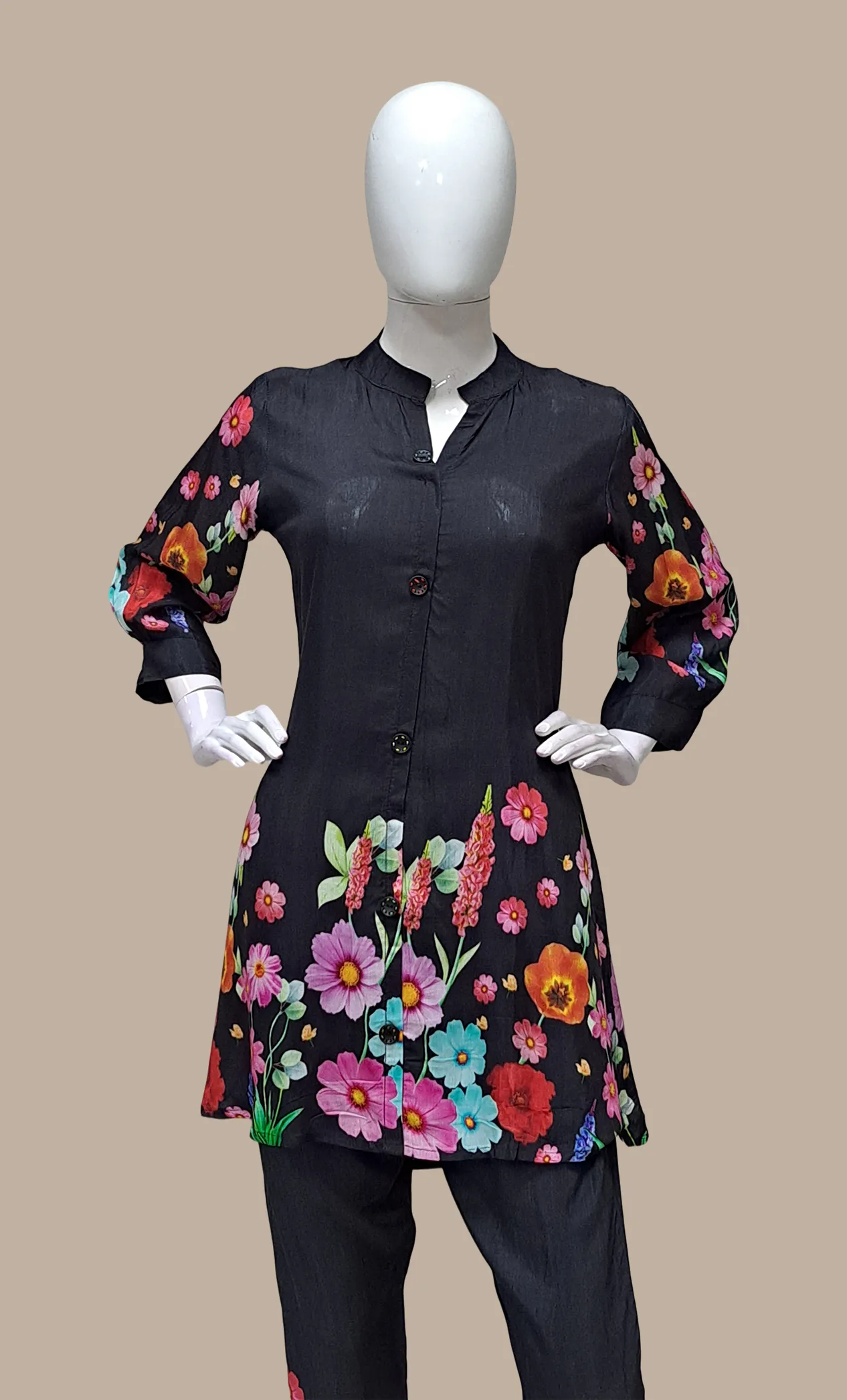 Black Floral Printed Fusion Kurti & Pants