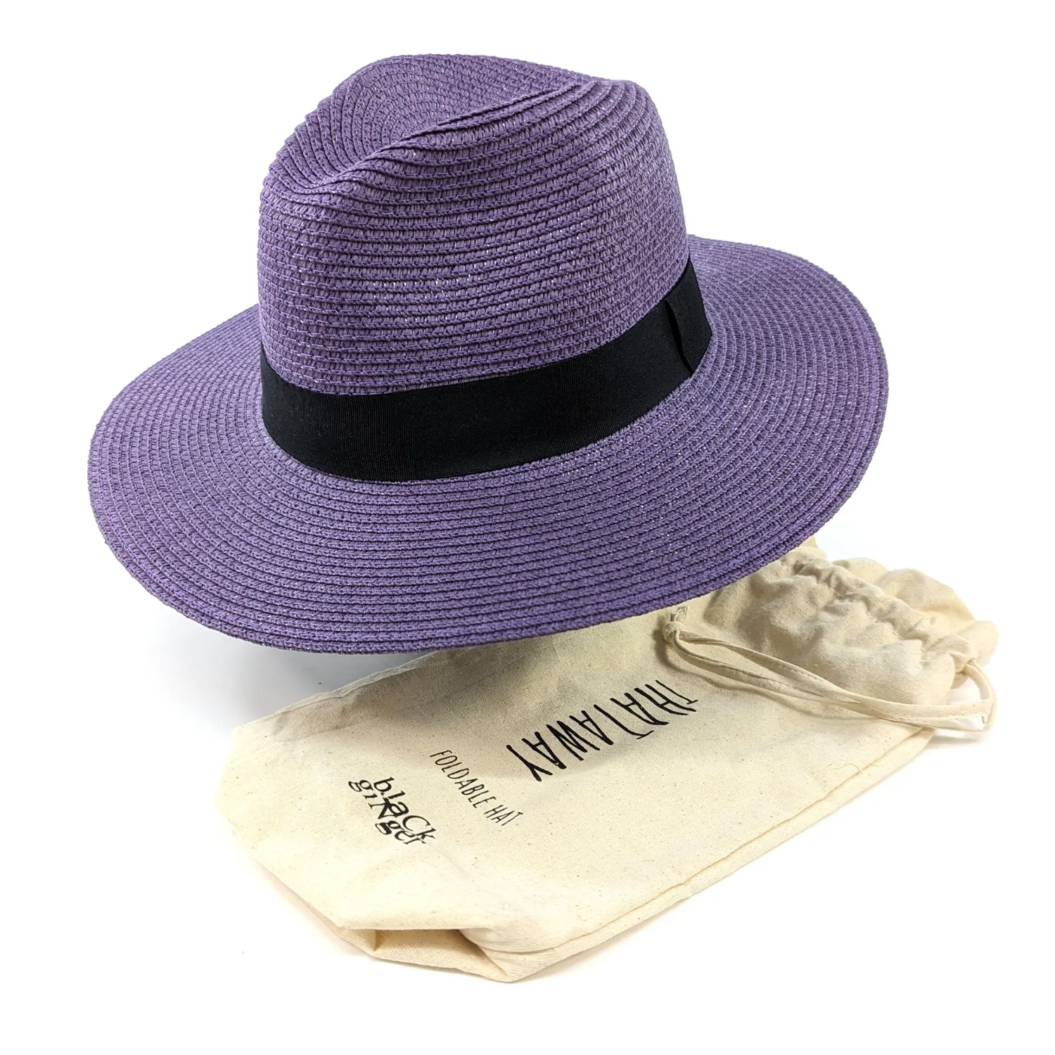 Black Ginger Regal Purple Panama Foldable Hat with Black Ribbon