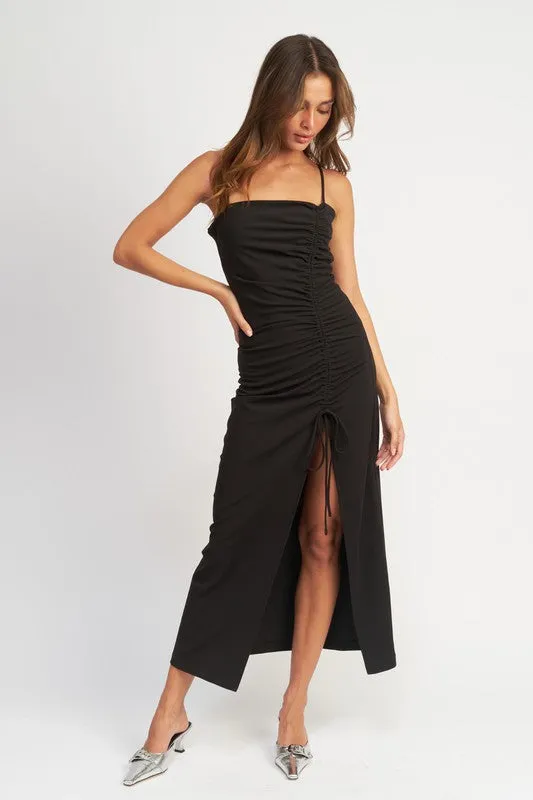 Black Spaghetti Sleeve High Slit Midi Maxi Dress New Women's Fashion Long Tight Dress