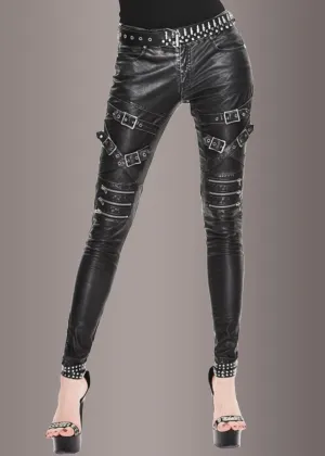 Blackend Faux Leather Pants with Zippers and Buckles