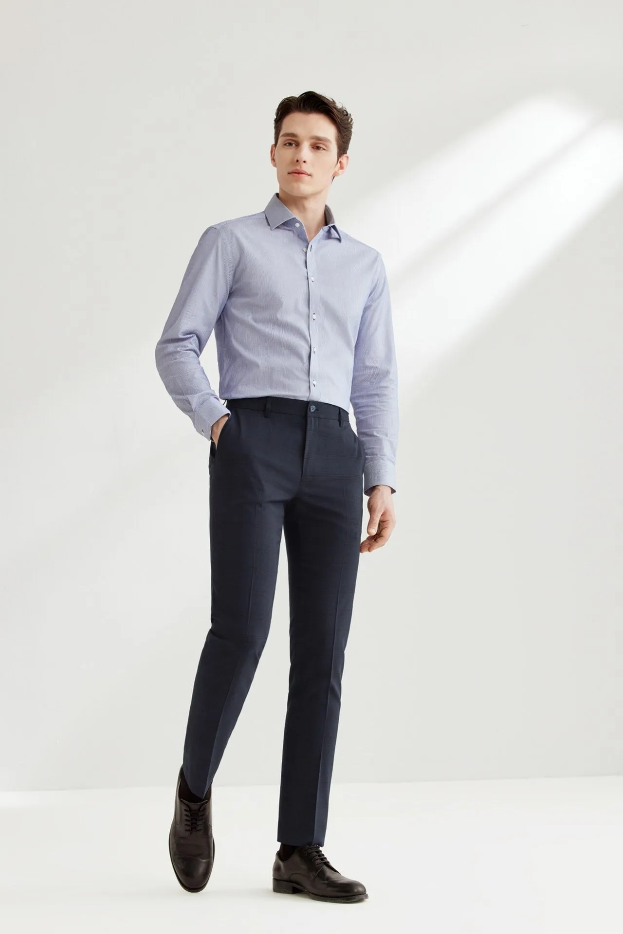 Blended Stretch Pin Check Suit Pants in Slim Fit