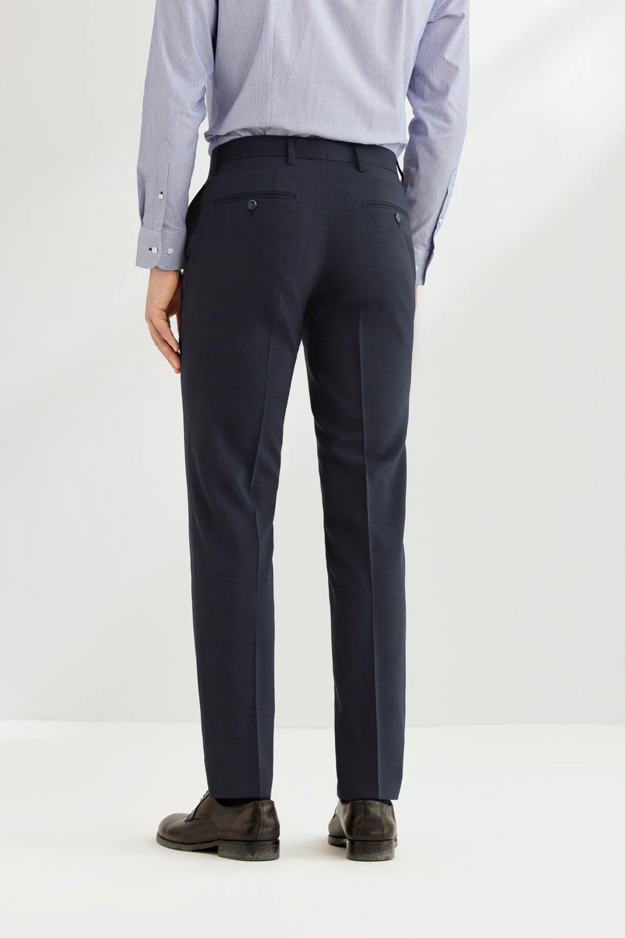 Blended Stretch Pin Check Suit Pants in Slim Fit