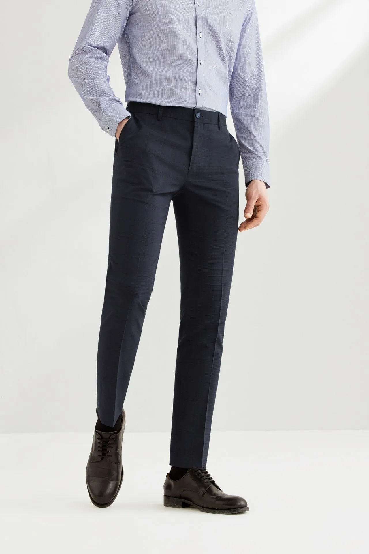 Blended Stretch Pin Check Suit Pants in Slim Fit