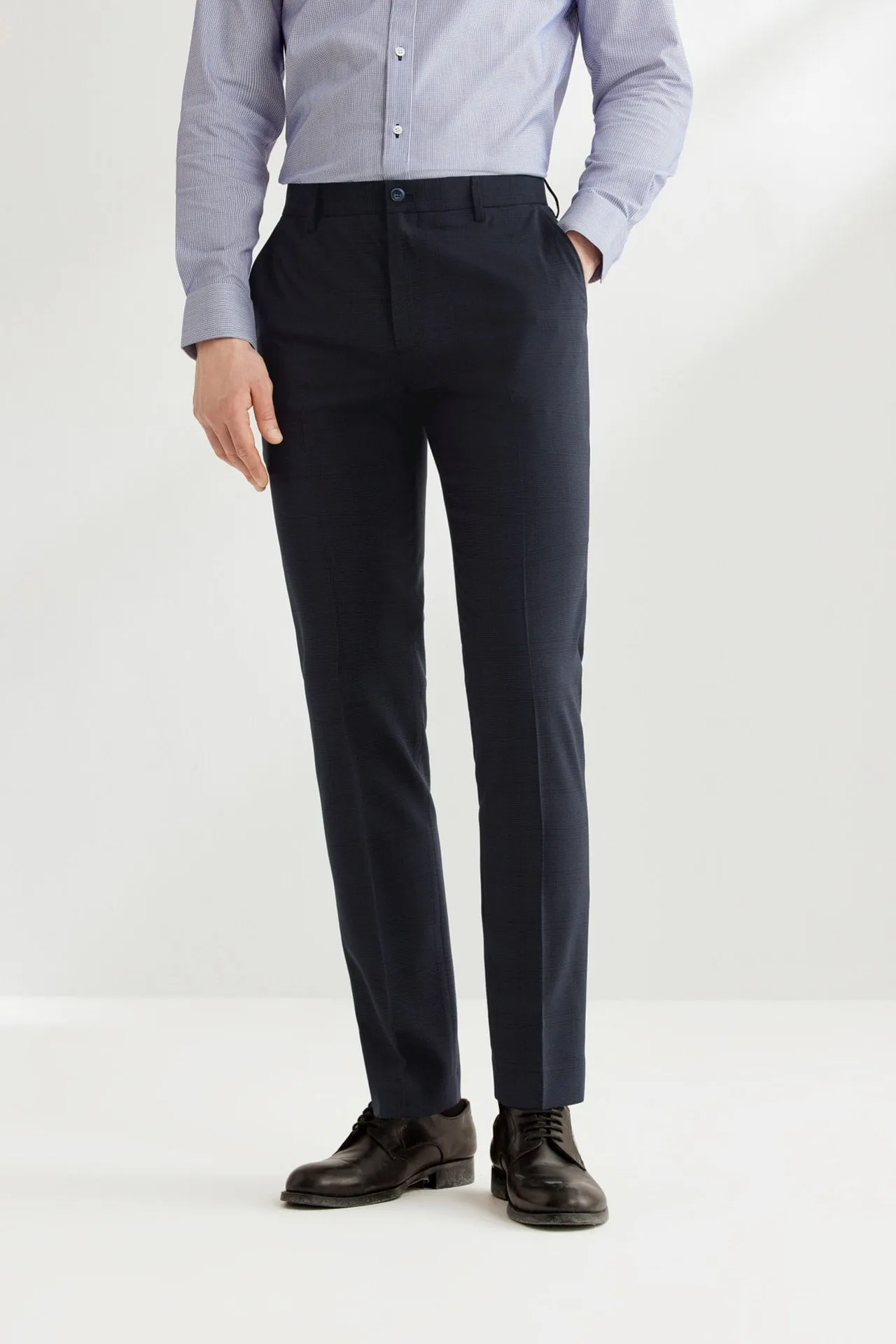 Blended Stretch Pin Check Suit Pants in Slim Fit