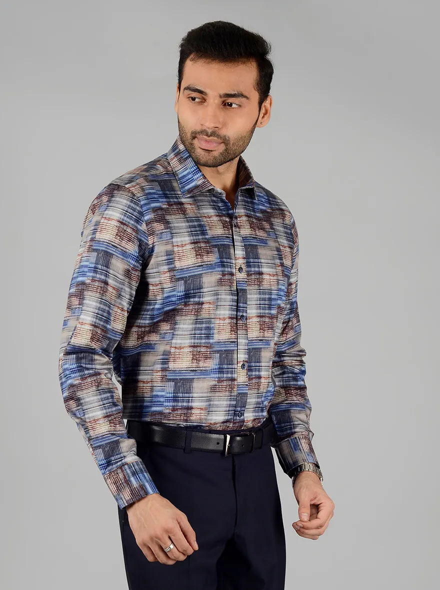 Blue & Coffee Printed Slim Fit Party Wear shirt | Wyre