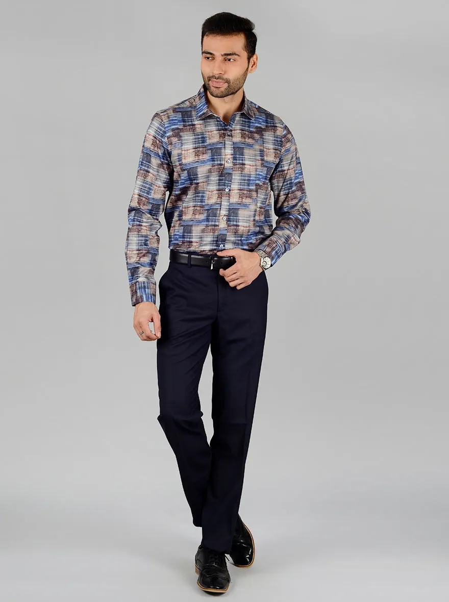 Blue & Coffee Printed Slim Fit Party Wear shirt | Wyre