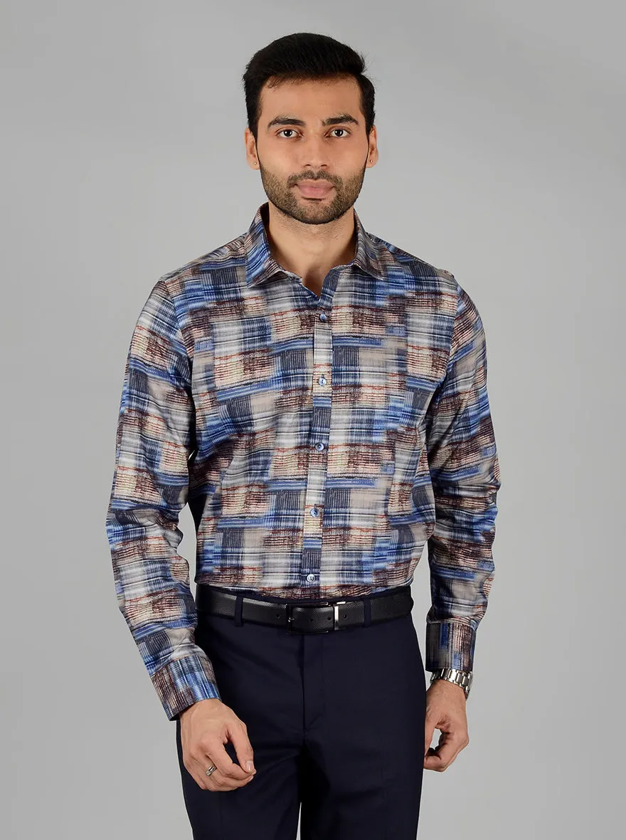 Blue & Coffee Printed Slim Fit Party Wear shirt | Wyre