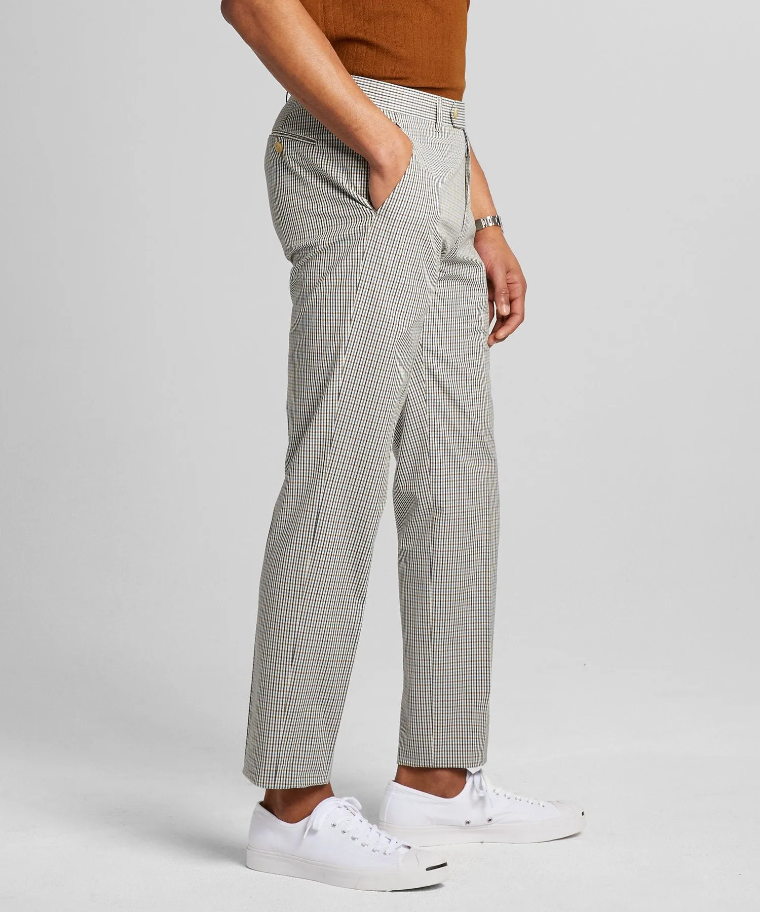 Blue Beige Check Tab Dress Trouser