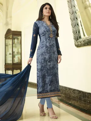 Blue Hues Minimalist Embroidered Brasso Designer Pant Suit