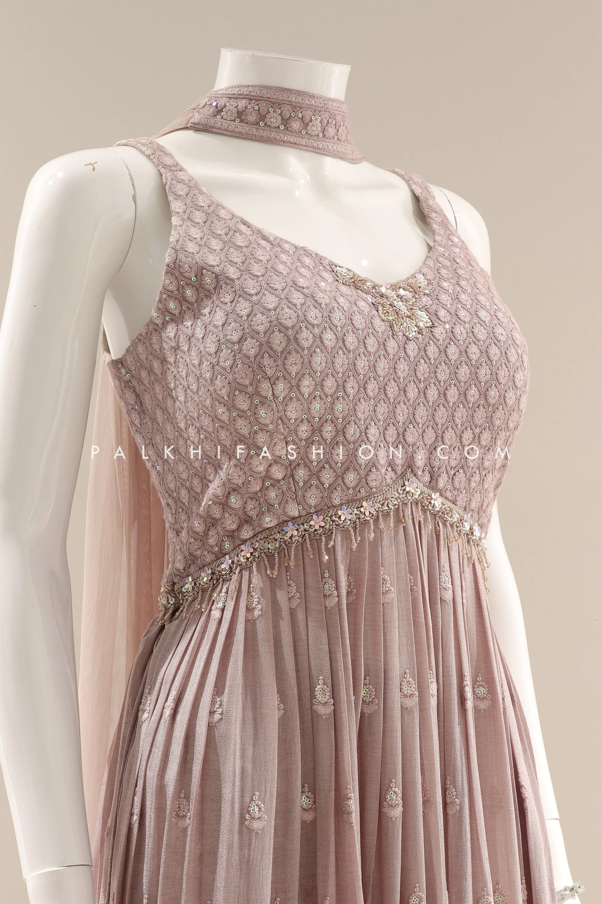 Blushing Beauty: Blush Lilac Color Chikankari Work Palazzo Outfit