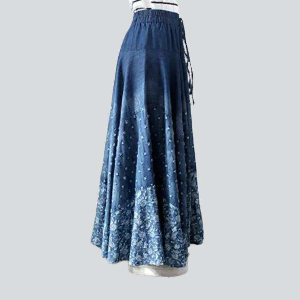 Bohemian embroidery denim skirt