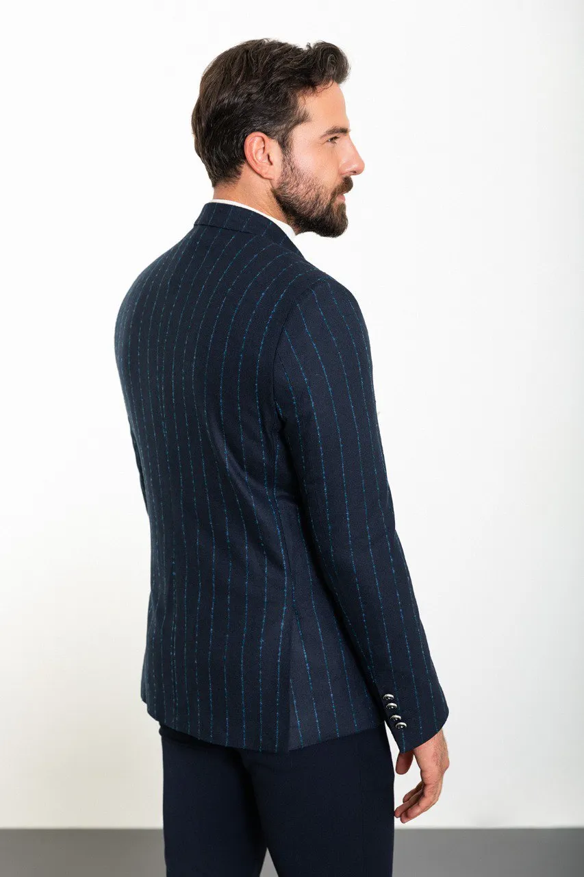 Bojoni Torretta Slim Fit Navy Double Breasted Striped Blazer