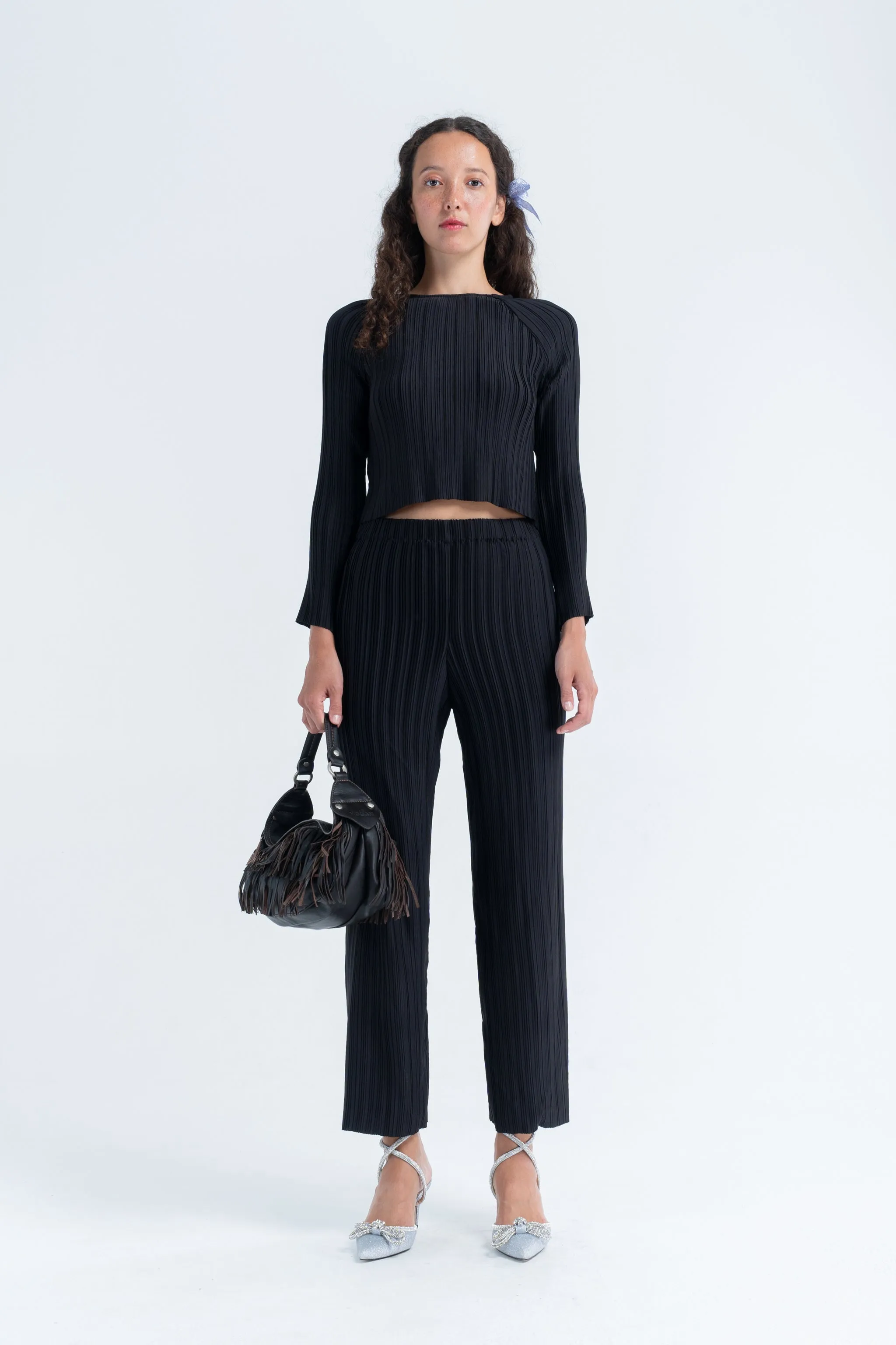 Box Pleat Straight Pant in Black