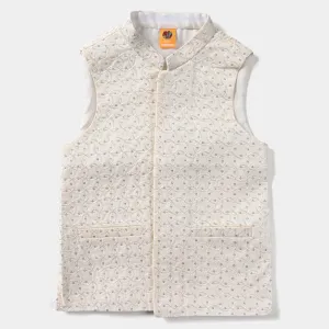 Boys Poly Viscose Waistcoat (Sequence EMB)-Off White