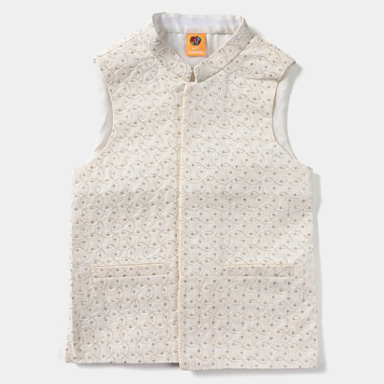 Boys Poly Viscose Waistcoat (Sequence EMB)-Off White