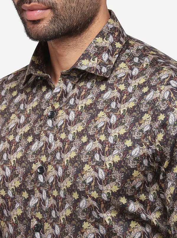 Brown Printed Slim Fit Party Wear Shirt | Wyre