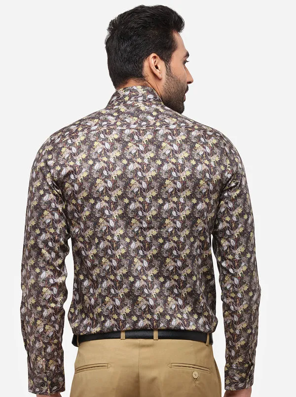 Brown Printed Slim Fit Party Wear Shirt | Wyre