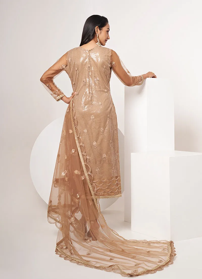 Brown Sequence Embroidery Festive Salwar Suit