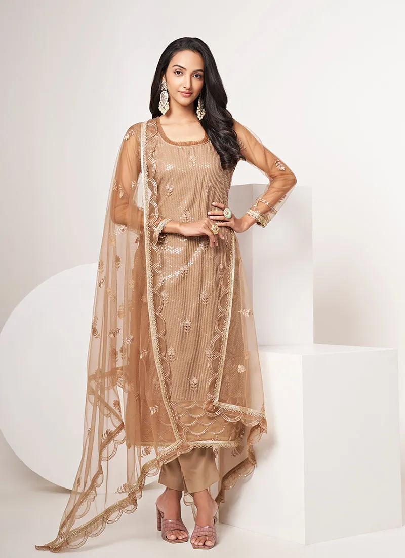 Brown Sequence Embroidery Festive Salwar Suit