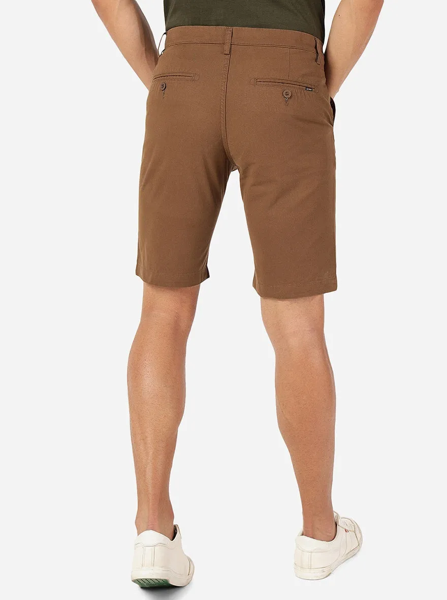 Brown Solid Slim Fit Shorts | JadeBlue