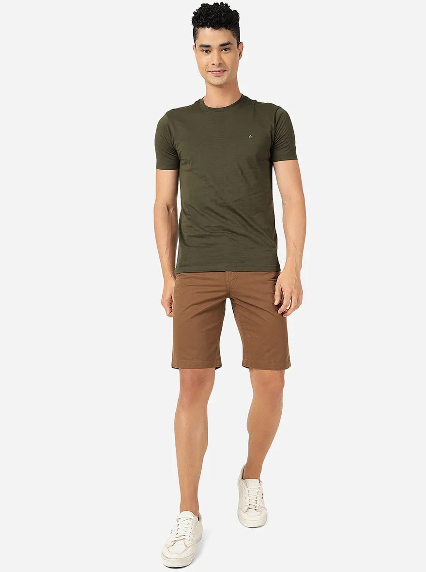 Brown Solid Slim Fit Shorts | JadeBlue