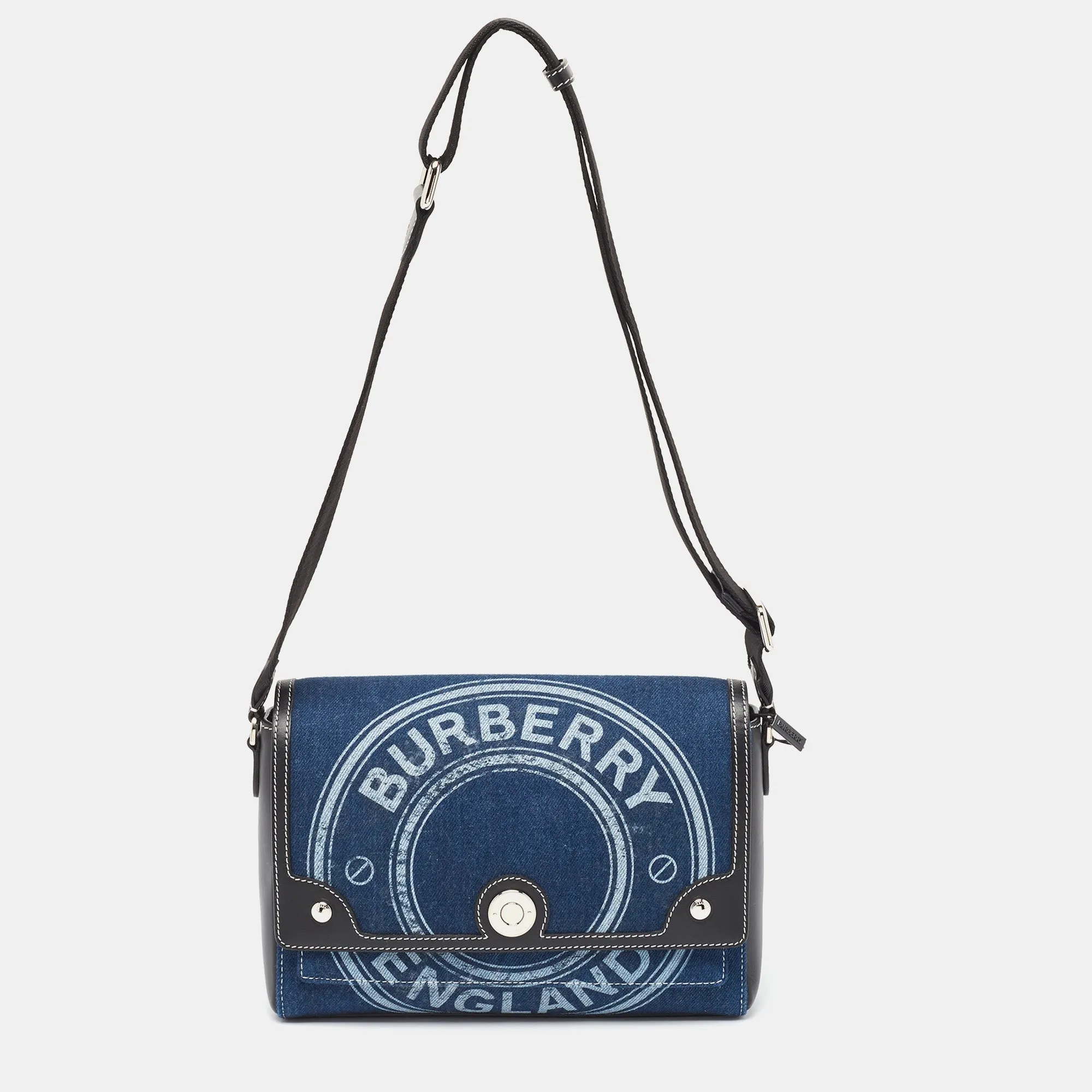 BURBERRY Blue/Black Denim and Leather Medium Note Shoulder Bag