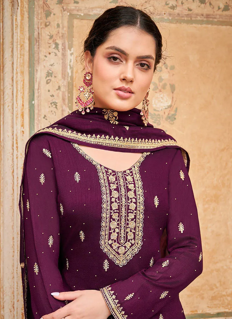 Burgundy Traditional Embroidery Salwar Kameez