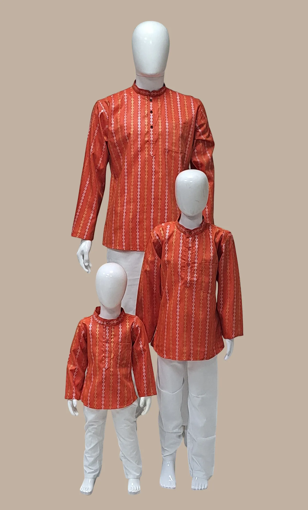 Burnt Orange Father & Son Printed Kurta Top