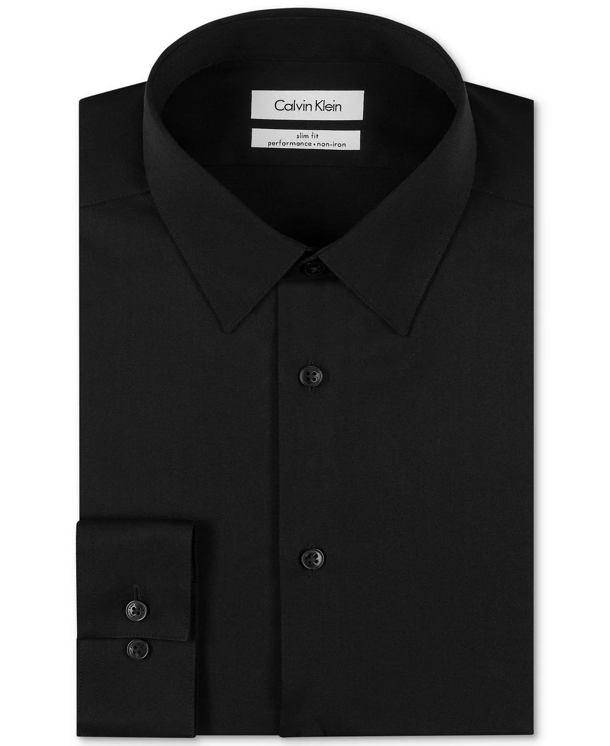 Calvin Klein Men's Slim Fit Non Iron Performance Herringbone Collar Dress Shirt black